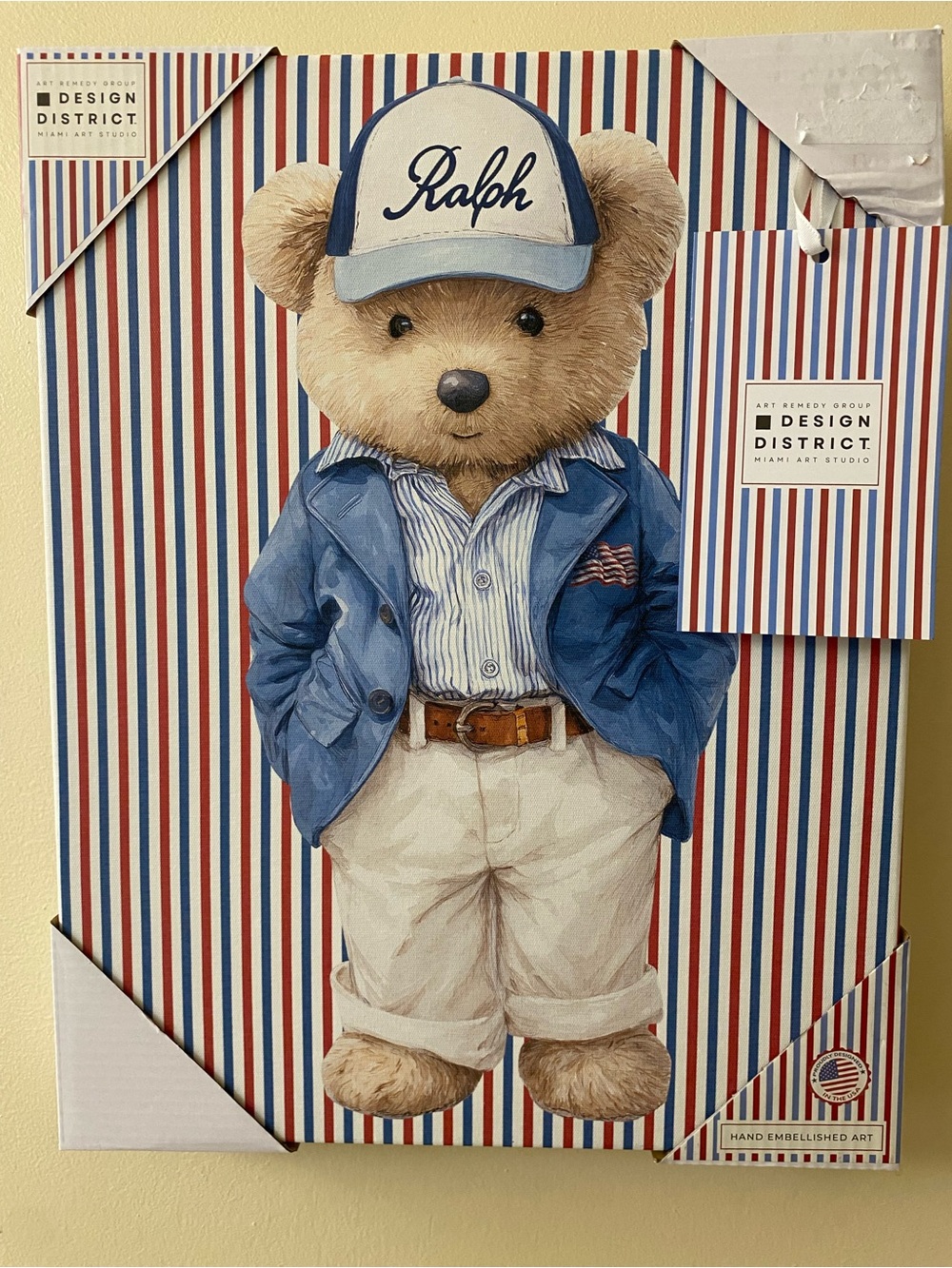 USA  Teddy Bear Ralph Wall Canvas Artwork Picture Hand Embellished Studio 14x11